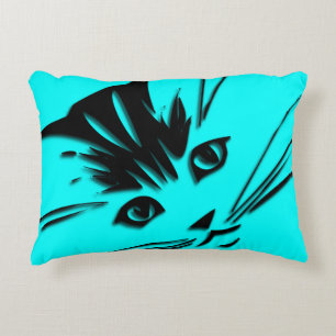 Almofada Decorativa Cara azul do gato do gatinho do Aqua