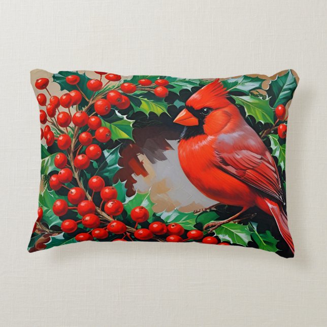 Almofada Decorativa Cardinal Vermelho com Grinalda (Verso)