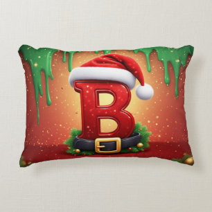 Almofada Decorativa Carta B de Chapéu de Papai Noel Pinheiro Decoração