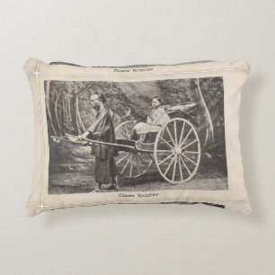 Almofada Decorativa Cartão chinês 1905 da foto do rickshaw do vintag