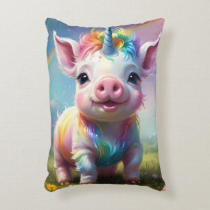 Almofada Decorativa "Cascos Mágicos: O Rainbow Unicorn Pig"