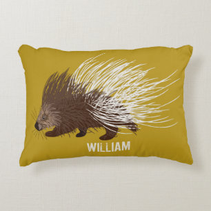Almofada Decorativa Castanho e Mostarda Personalizados Porcupine