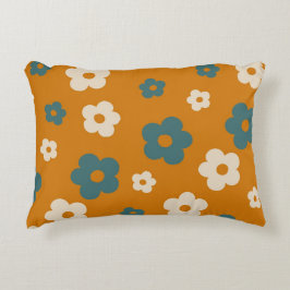 Almofada Decorativa Castanho Whimsical e Retro Floral Azul, Cheio