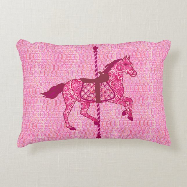 Almofada Decorativa Cavalo de Carrossel - Rosa Fúcsia (Frente)