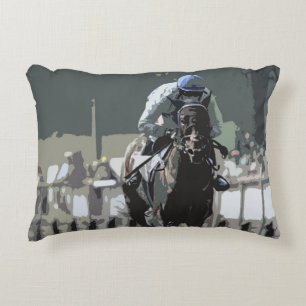 Almofada Decorativa Cavalo De Corrida Com Jóquei Em Travesseiro Azul