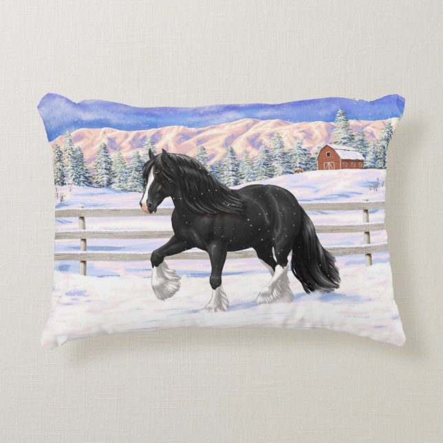 Almofada Decorativa Cavalo de Rascunho do Vanner Cigano Negro e Branco (Frente)