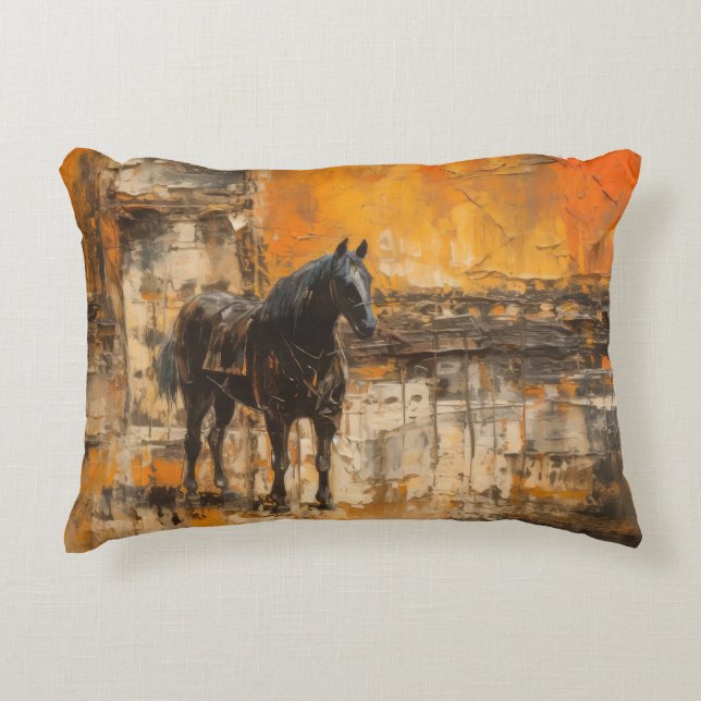 Almofada Decorativa Cavalo Majestoso em Abstrato Sunset (Frente)