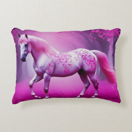 Almofada Decorativa Cavalo rosa místico numa floresta de fantasia