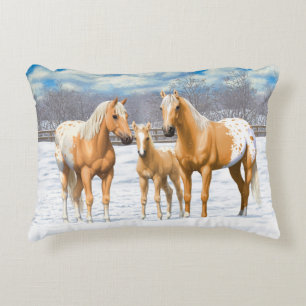 Almofada Decorativa Cavalos Palomino Appaloosa Na Neve