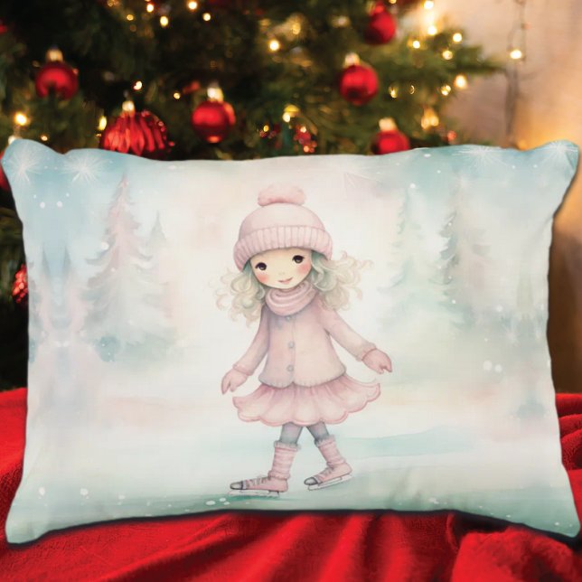 Almofada Decorativa Cena de Inverno Rosa e Mint (Criador carregado)