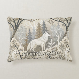 Almofada Decorativa Cena de inverno Tranquila com Lobos Brancos