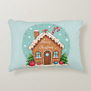 Almofada Decorativa Cena de Natal da Casa de Biscoito de Gengibre Capr