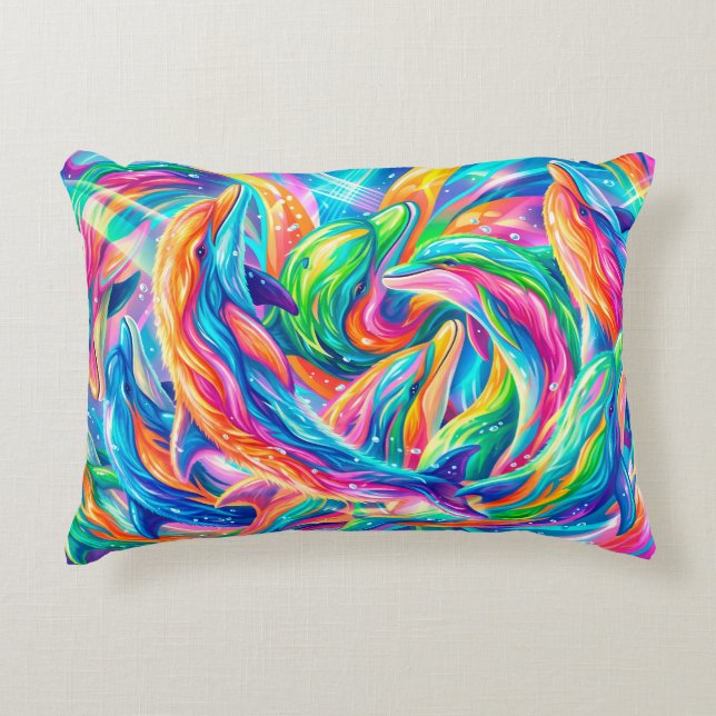 Almofada Decorativa Cenário de Sonho de Golfinho Vibrante – Boho Psico (Frente)