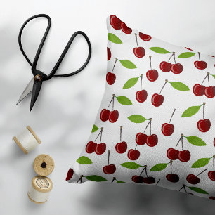 Almofada Decorativa Cereja Vermelha, Padrão de Cerejas, Folhas, Fruta