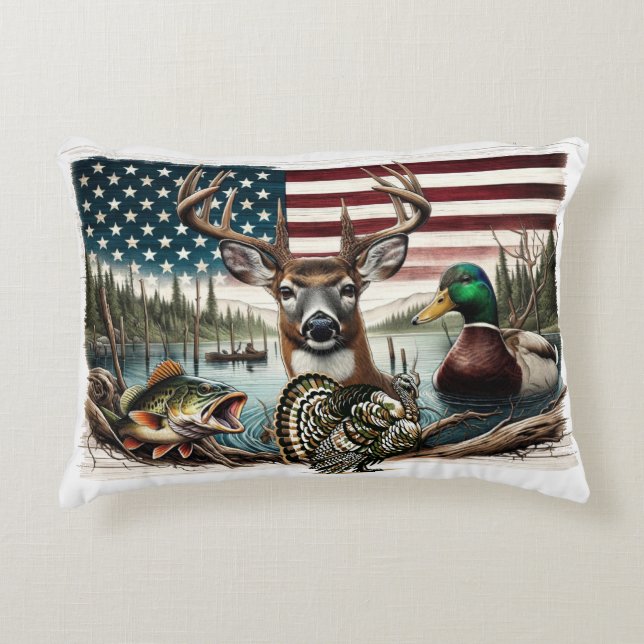 Almofada Decorativa Cervo e Campo Americano (Frente)