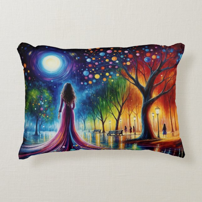 Almofada Decorativa Céu noturno mágico com larvas e lanternas (Frente)