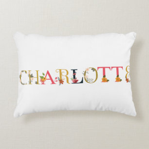 Almofada Decorativa CHARLOTTE Name Art With Flowers Embroidered