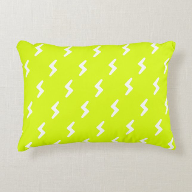 Almofada Decorativa Chartreuse, traço branco-borrão verde-neon (Frente)