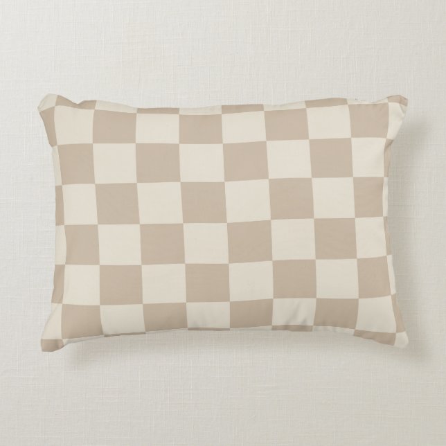 Almofada Decorativa Checkerboard castanho e bege (Frente)