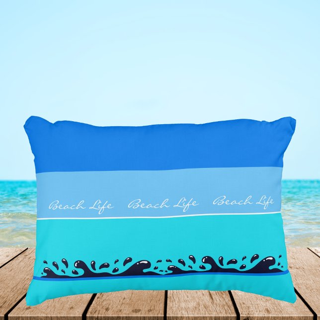 Almofada Decorativa Chic Blue Strips Ocean Waves Beach Life (Criador carregado)