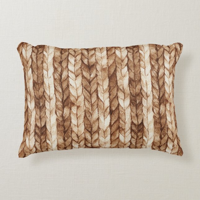 Almofada Decorativa Chic Brown Cream Faux Stripes Tecidas (Frente)