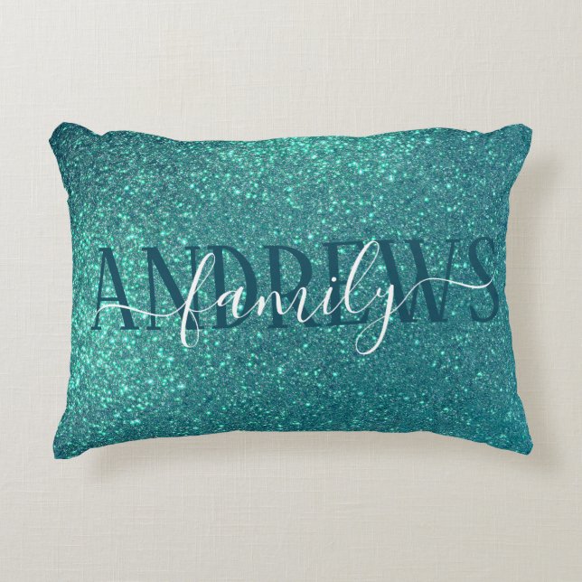 Almofada Decorativa Chic Elegant Teal Blue Sparkly Família Glitter (Frente)