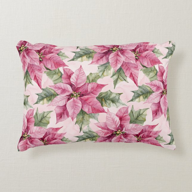 Almofada Decorativa Chic Pink Poinsettia Flowers Natal (Frente)