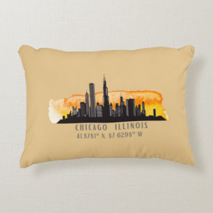 Almofada Decorativa Chicago Skyline Latitude & Longitude