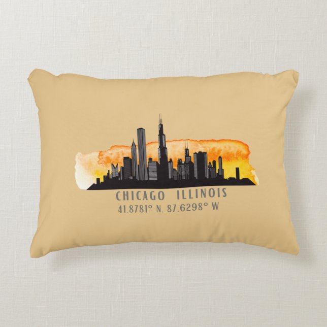Almofada Decorativa Chicago Skyline Latitude & Longitude (Frente)