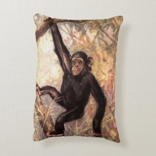 Almofada Decorativa Chimpanzé por CE Swan, Animais Selvagens da Selva 