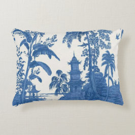Almofada Decorativa Chinoiserie Oriental Azul e Branca