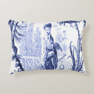 Almofada Decorativa Chinoiserie Oriental Azul e Branca