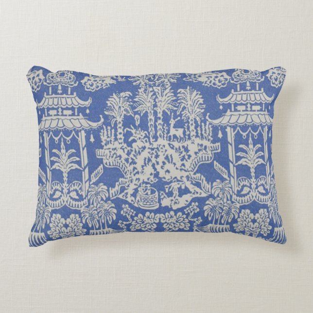 Almofada Decorativa Chinoiserie Oriental Azul e Branca (Frente)