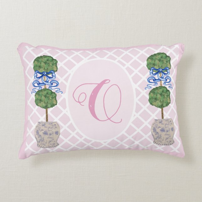 Almofada Decorativa Chinoiserie Rosa Ginger Jar Jars Topiary Basket Ta (Frente)