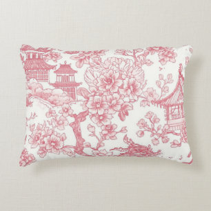 Almofada Decorativa Chinoiserie Toile Rosa Dragão Flor de Cerejeira