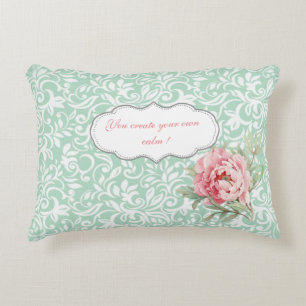 Almofada Decorativa Chique damasco elegante, rosas, mensagem motivacio