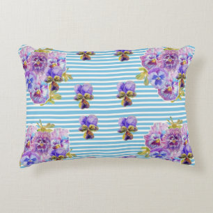 Almofada Decorativa Chique Pansy Pastel Blue Stripe art Cushion