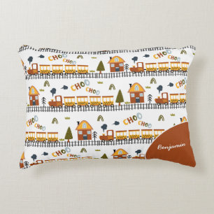 Almofada Decorativa Choo Choo Train Pattern Nome Pequeno