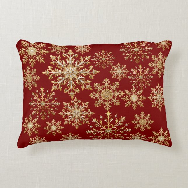 Almofada Decorativa Christams Gold and Red Snowflake  (Frente)