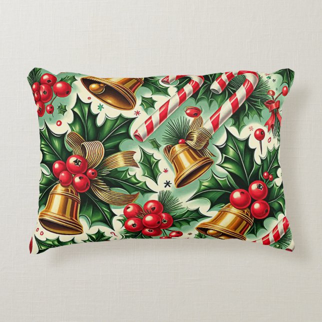 Almofada Decorativa Christmas Bells holly candy canes art pattern (Frente)