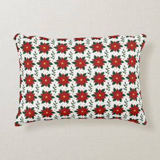 Almofada Decorativa Christmas Poinsettia Floral Pattern | Red Green