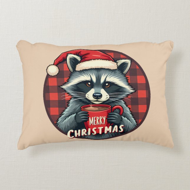 Almofada Decorativa Christmas Raccoon Cocoa Cheer (Frente)