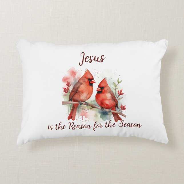 Almofada Decorativa Christmas Red Cardinal Jesus Reason for Season (Frente)