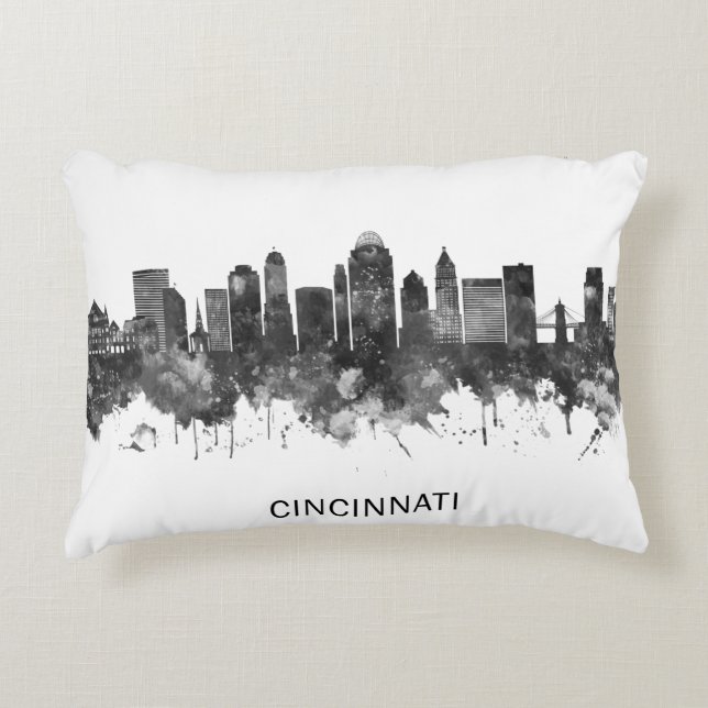 Almofada Decorativa Cincinnati Ohio Skyline BW (Frente)