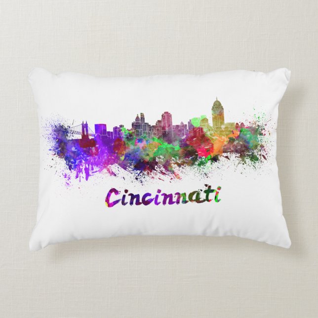 Almofada Decorativa Cincinnati skyline in watercolor (Frente)