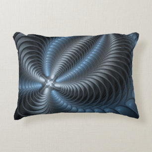 Almofada Decorativa Cinza Azul Plástico Arte Fractal 3D Abstrato