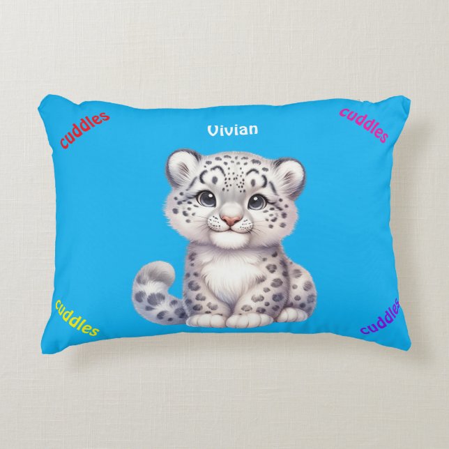 Almofada Decorativa Cinza e leopardo branco da neve (Frente)