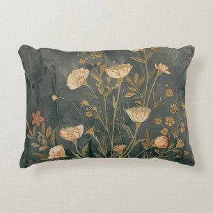 Almofada Decorativa Cinza Escuro Quente Pêssego Salvia Vintage Flor Si