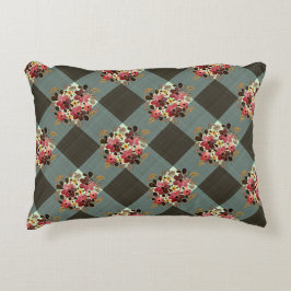 Almofada Decorativa Cinza Gingham e Dusk Pink Floral Country