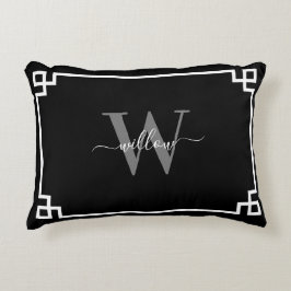 Almofada Decorativa Cinza Negra Chave Grega Grega Monograma